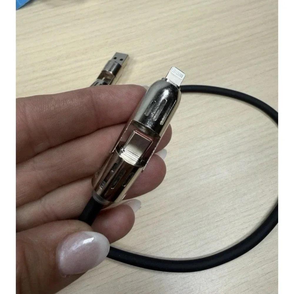2 Pk 4 in 1 USB RBG Charging Cable USB-A/Type-C/Lighting Fast Data Sync 80